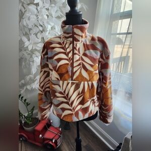 Billabong Casual Fling Crop Top Pullover Leaf Patterned Fleece Jacket Size Small